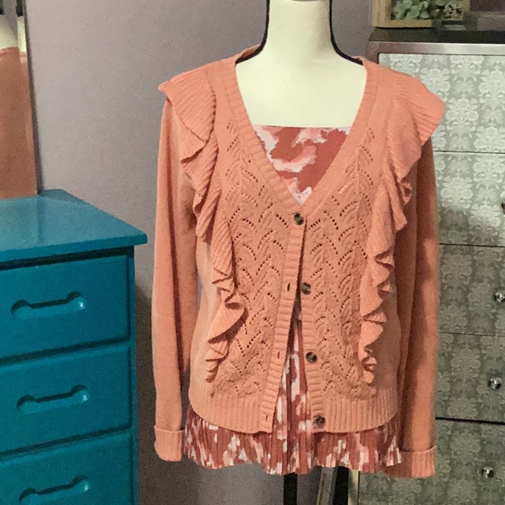 LC Lauren Conrad Coral and White Camisole with cover Sweater.
